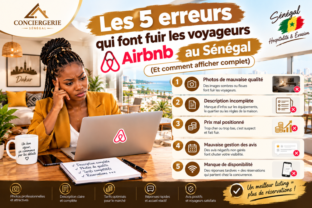 Les 5 erreurs qui font fuir les voyageurs Airbnb au Sénégal (Et comment afficher complet)
